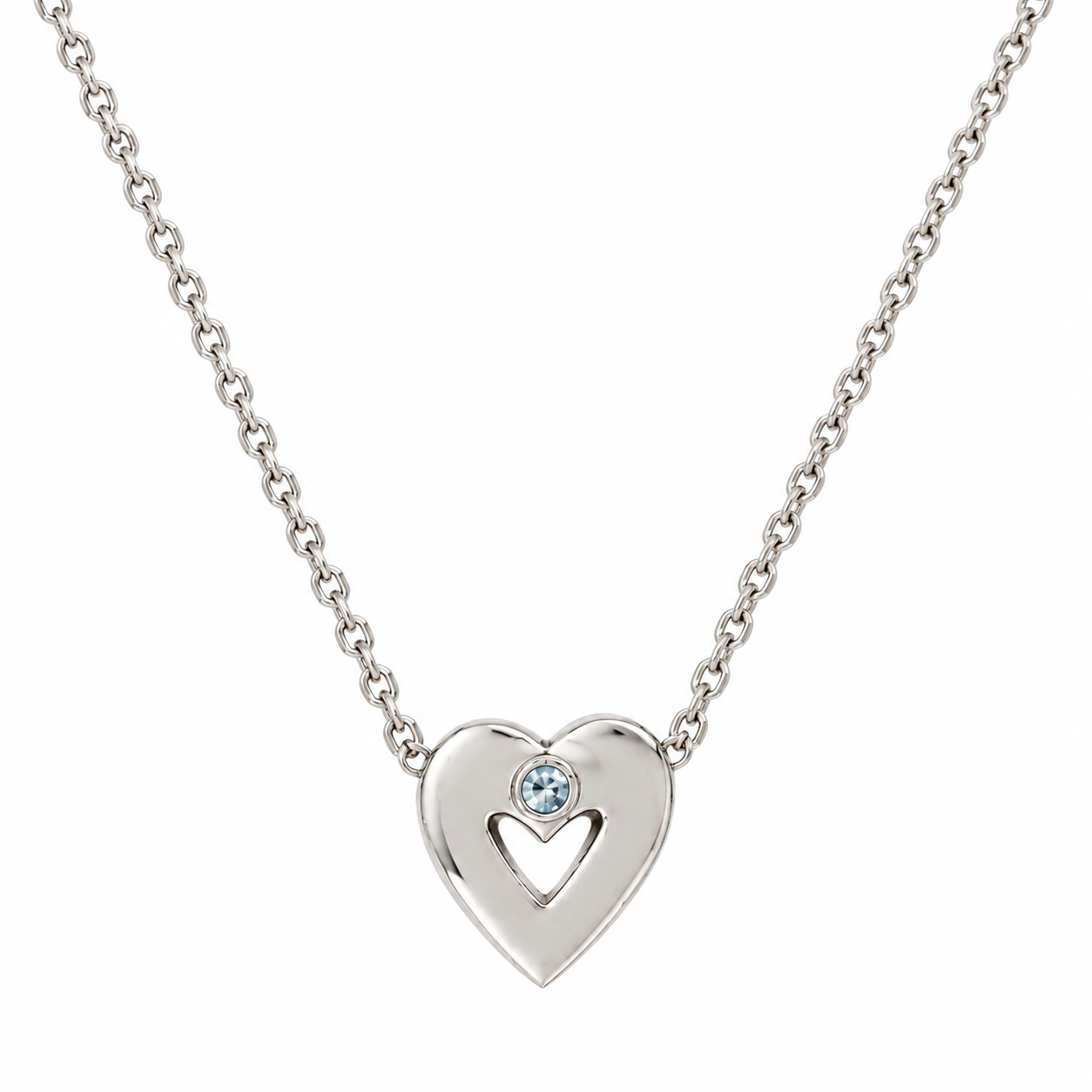 14K Solid White Gold Custom Heart Birthstone Necklace – Personalized Jewelry