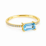 14K Solid Gold Emerald-Cut Semi Precious Stone Ring with Pave Diamonds