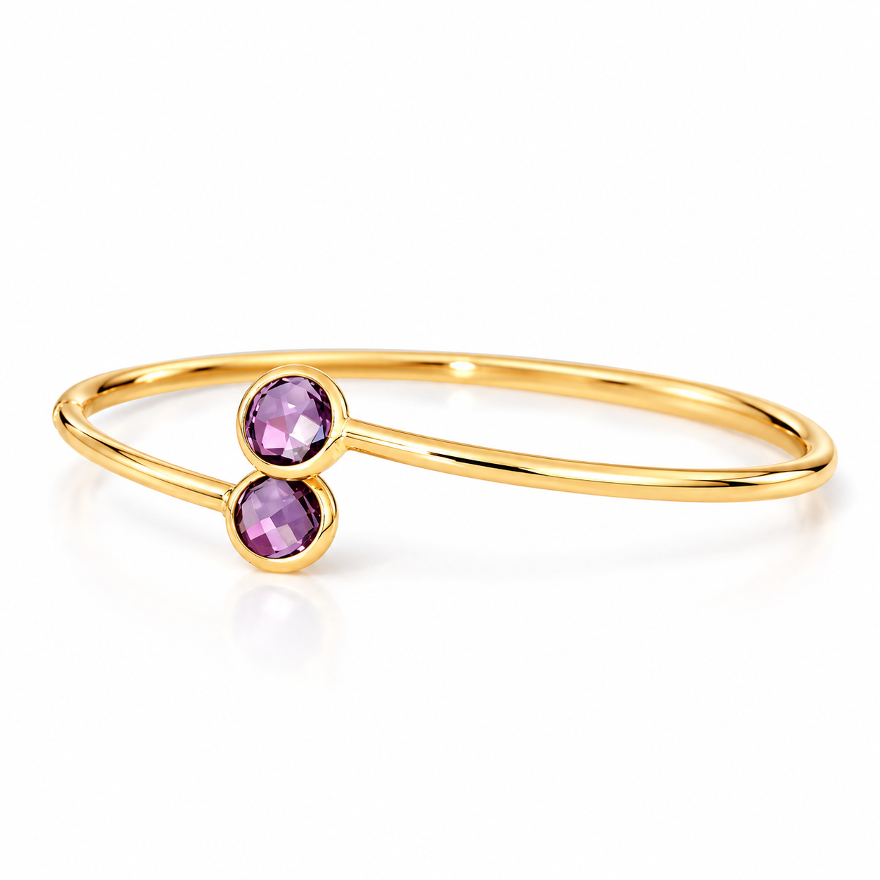 14K Solid Yellow Gold Semi-stones Bangle
