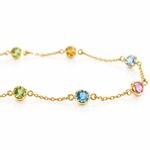 18K Solid Yellow Gold Necklace with Bezel-Set Semi-Precious Stones