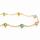 18K Solid Yellow Gold Necklace with Bezel-Set Semi-Precious Stones