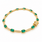 14K Yellow Gold Emerald & Diamond Tennis Bracelet – Oval Emeralds 5CT, 6.75”