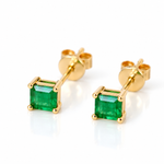 14K Solid Yellow Gold Emerald Princess Cut Stud Earrings – Timeless Luxury