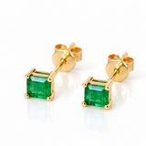 14K Solid Yellow Gold Emerald Princess Cut Stud Earrings – Timeless Luxury