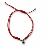 14K solid yellow gold adjustable red string bracelet with 4 mm evil eye charm on white background