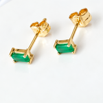 18K Solid Yellow Gold Small Rectangle Emerald Earrings – Elegant Luxury Jewelry