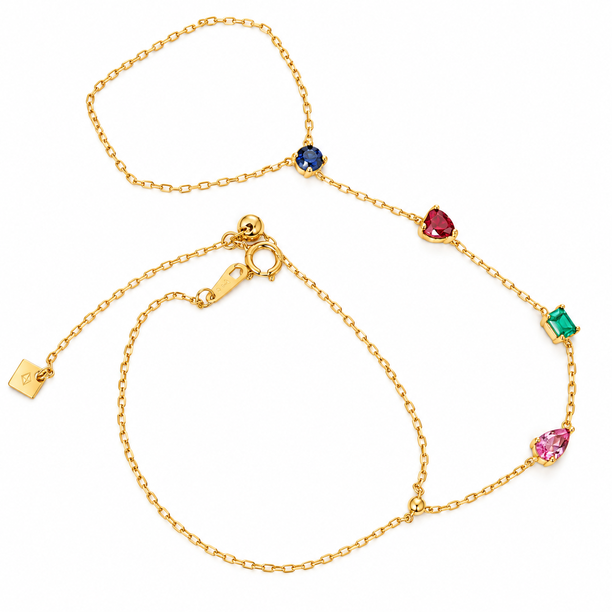 18K Solid Yellow Gold Precious Stones Clon Bracelet