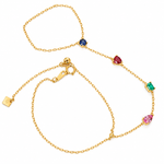 18K Solid Yellow Gold Precious Stones Clon Bracelet
