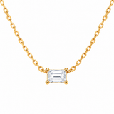 18K Solid Yellow Gold Natural Diamond Emerald Cut Necklace