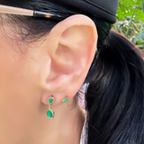 18K Solid Yellow Gold Small Rectangle Emerald Earrings