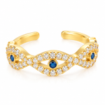 14K Solid Yellow Gold CZ Evil Eye Ear Cuff