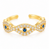 14K Solid Yellow Gold CZ Evil Eye Ear Cuff