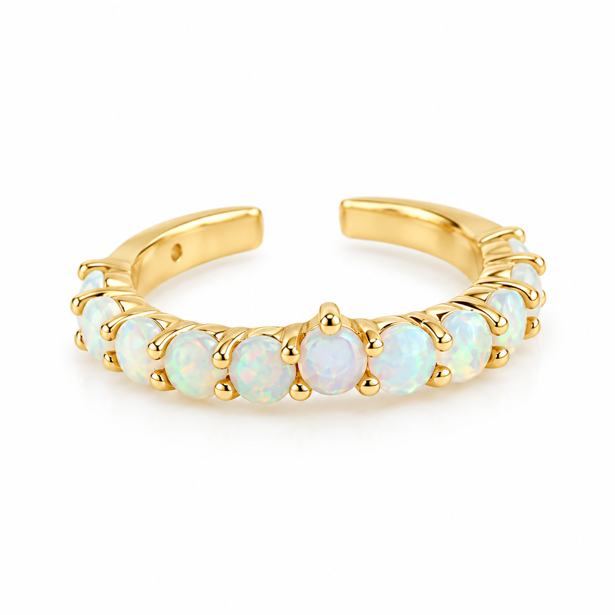14K Solid Yellow Gold Opals Ear Cuff