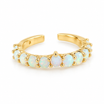 14K Solid Yellow Gold Opals Ear Cuff