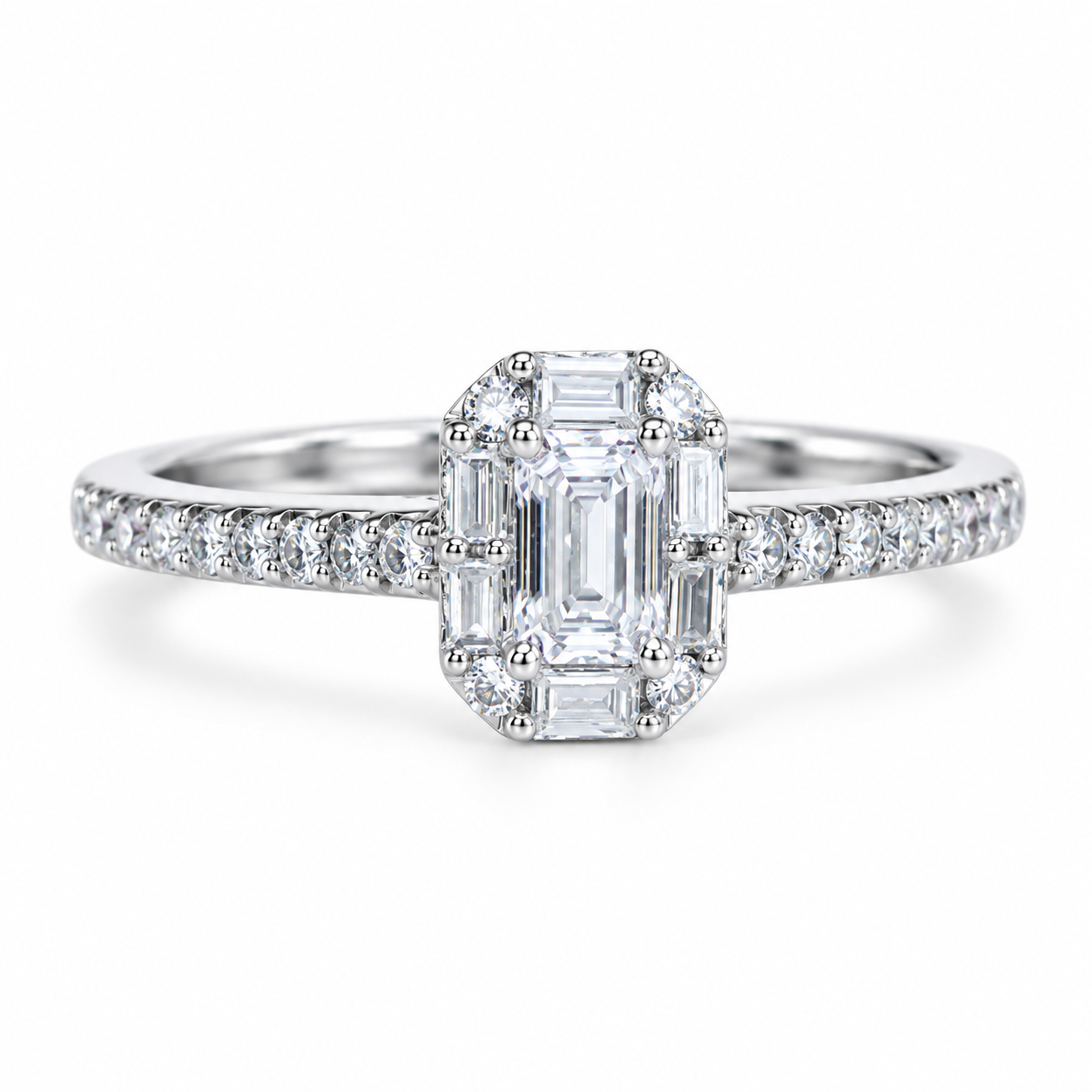 14K Solid White Gold .20 Emerald Center Solitaire