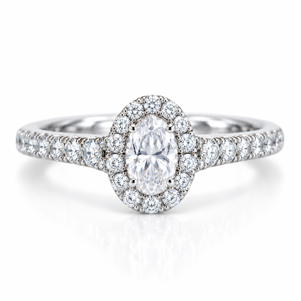 14K Solid White Gold .14 Oval Center Solitaire