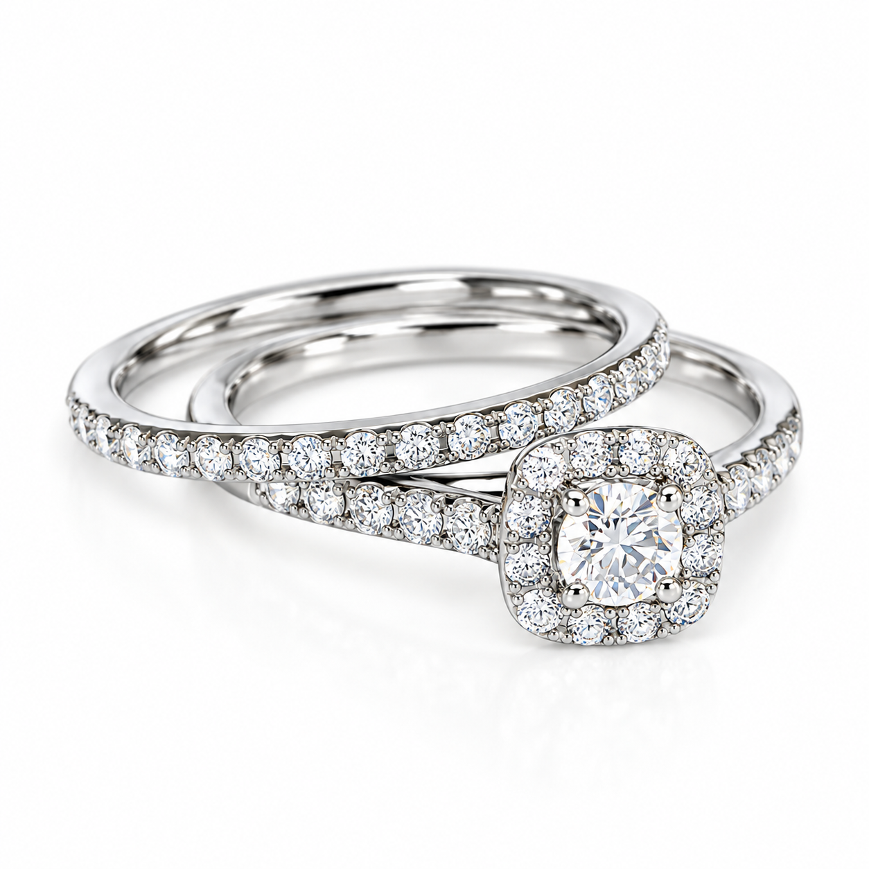 14K Solid White Gold .15 Round Center Square Mount Set