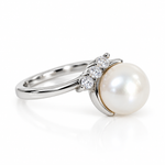 925 Sterling Silver Custom Pearl Solitaire Ring with Cubic Zirconias