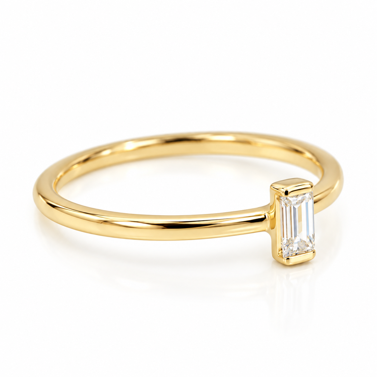 14K Solid Yellow Gold Baguette Solitaire CZ Ring