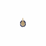 14K Solid Yellow Gold Italian Miraculous Medal with Lapis Lazuli