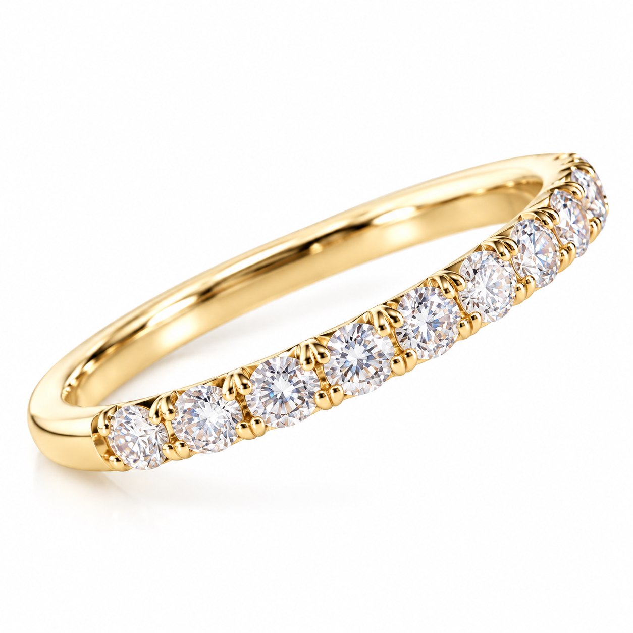 14K Solid Yellow Gold Diamond Modern Band Ring