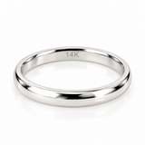 14K solid gold classic comfort fit wedding band featuring a polished domed exterior and smooth flat interior, available in yellow and white gold.