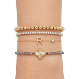 14K Solid Yellow Gold Diamond-Cut Clover Bracelet with Smokey Quartz & Adjustable Black Macramé