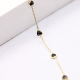 14K Solid Yellow Gold Multi Color Heart CZ Necklace