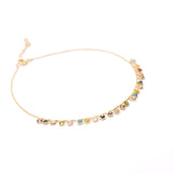 14K Solid Yellow Gold Multi Color Heart CZ Charms Anklet