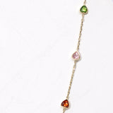 14K Solid Yellow Gold Multi Color Heart CZ Necklace