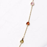 14K Solid Yellow Gold Multi Color Heart CZ Necklace