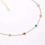 14K Solid Yellow Gold Multi Color Heart CZ Necklace