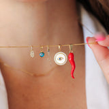 14K Solid Gold Mother of Pearl Evil Eye Pendant with Cubic Zirconia