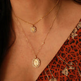 14K Solid Yellow Gold Italian Miraculous Medal with Diamonds & Pearls