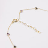 14K Solid Yellow Gold Multi Color Heart CZ Necklace