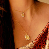 14K Solid Yellow Gold Italian Miraculous Medal with Diamonds & Pearls