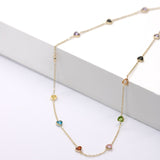 14K Solid Yellow Gold Multi Color Heart CZ Necklace