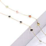14K Solid Yellow Gold Multi Color Heart CZ Necklace