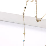 14K Solid Yellow Gold Multi Color Heart CZ Necklace