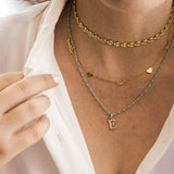 14K Solid Yellow Gold Unisex CZ Initial Pendant