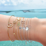 14K Solid Yellow Gold Peace and Love Cuff Bangle