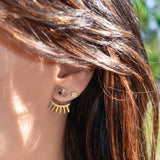 14K Solid Yellow Gold Open Evil Eye Cubic Zirconia Stud Earrings