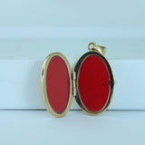 14K Solid Yellow Gold Vintage Floral-Engraved Oval Photo Locket