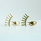 14K Solid Yellow Gold Evil Eye Jacket Earrings