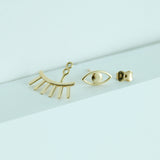 14K Solid Yellow Gold Evil Eye Jacket Earrings