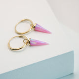 14K Solid Yellow Gold Opal Hoops