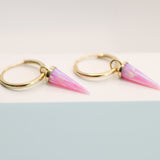 14K Solid Yellow Gold Opal Hoops