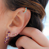 18K Solid Yellow Gold Amethyst Hoops Earrings