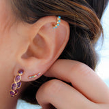 14K Solid Yellow Gold CZ Rainbow Curve Bar Earrings