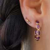 18K Solid Yellow Gold Amethyst Hoops Earrings